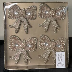 34th&Pine Elegant Beaded Bow Ornaments Set